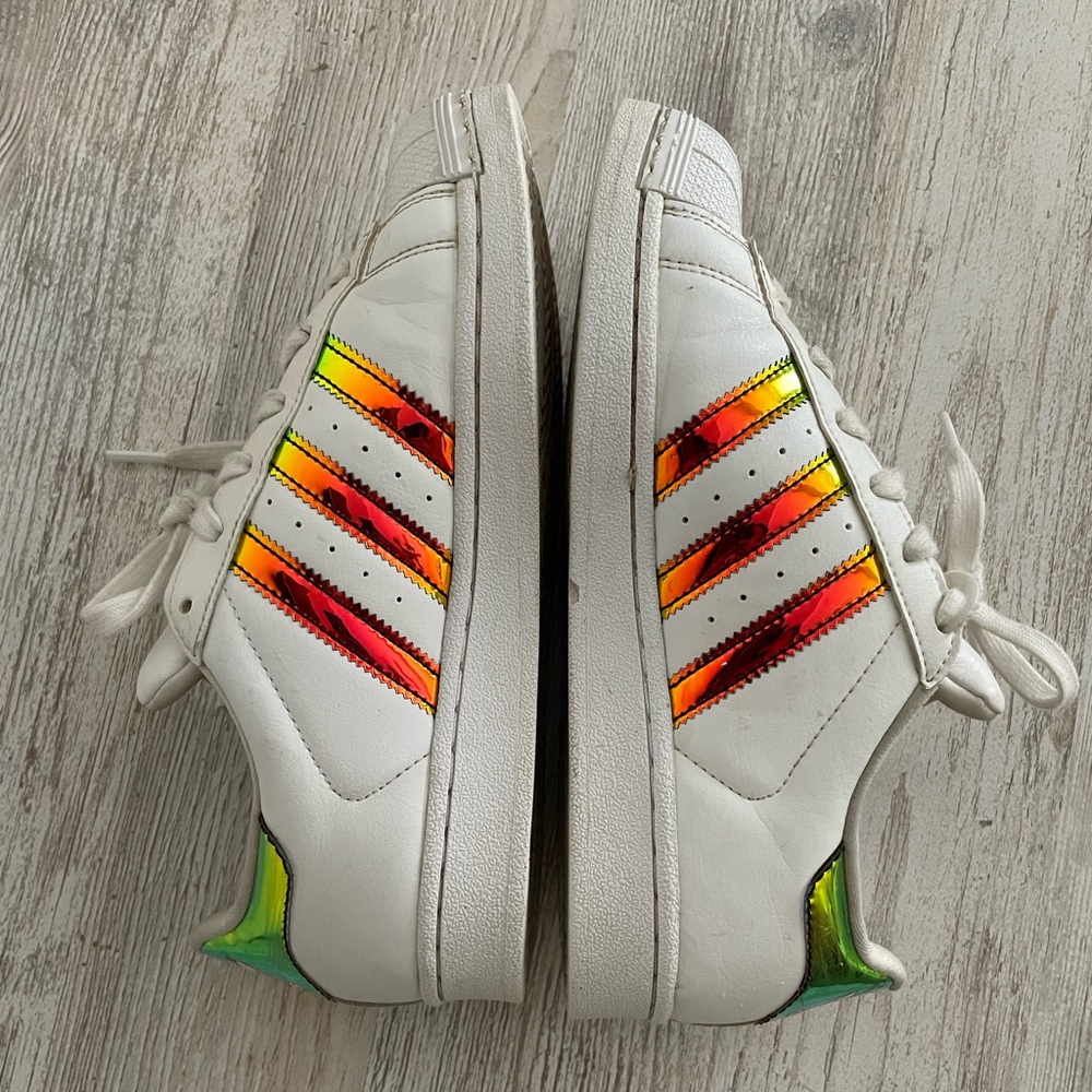adidas Kids White Sneakers with Multicolor Stripes - Picture 9 of 13